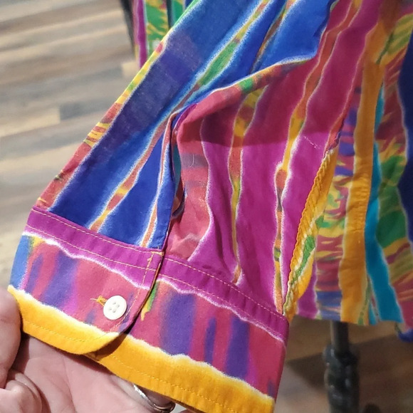 Lauren Ralph Lauren multicolored batik 3/4 sleeve cotton button up shirt - Picture 3 of 5